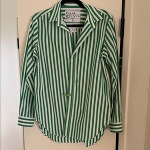 Frank & Eileen Green and White Vertical Stripe Shirt Frank Style Size Medium